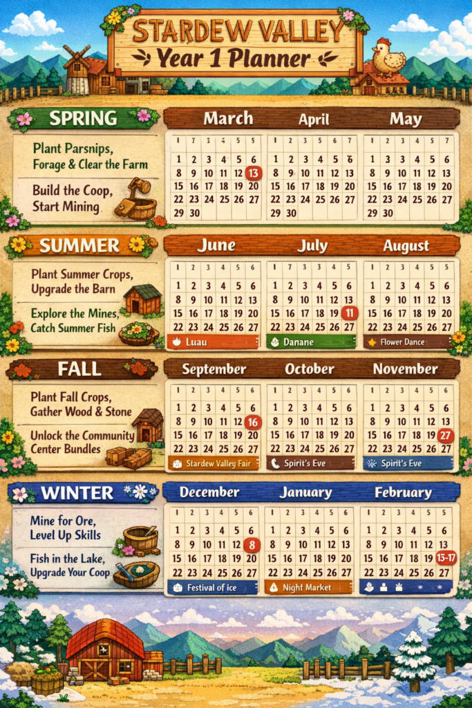 Stardew Valley Year 1 planner
